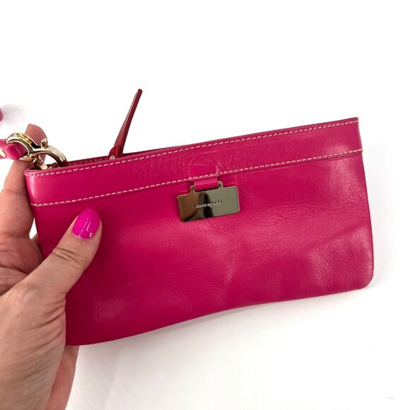Kate Spade Pink Leather Wristlet Barbie Pink Polka Dot Lining - Picture 6 of 8